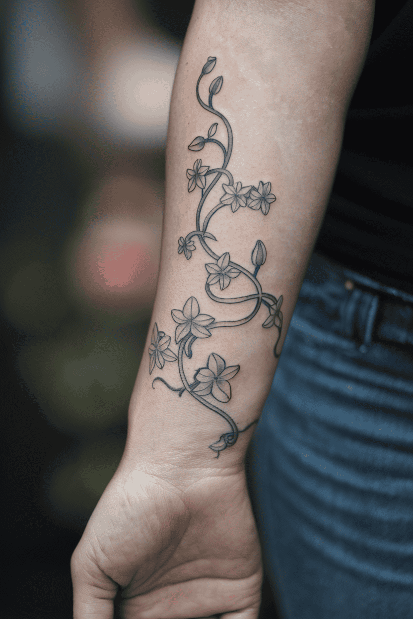 Climbing Vine with Tiny Flowers Tattoo