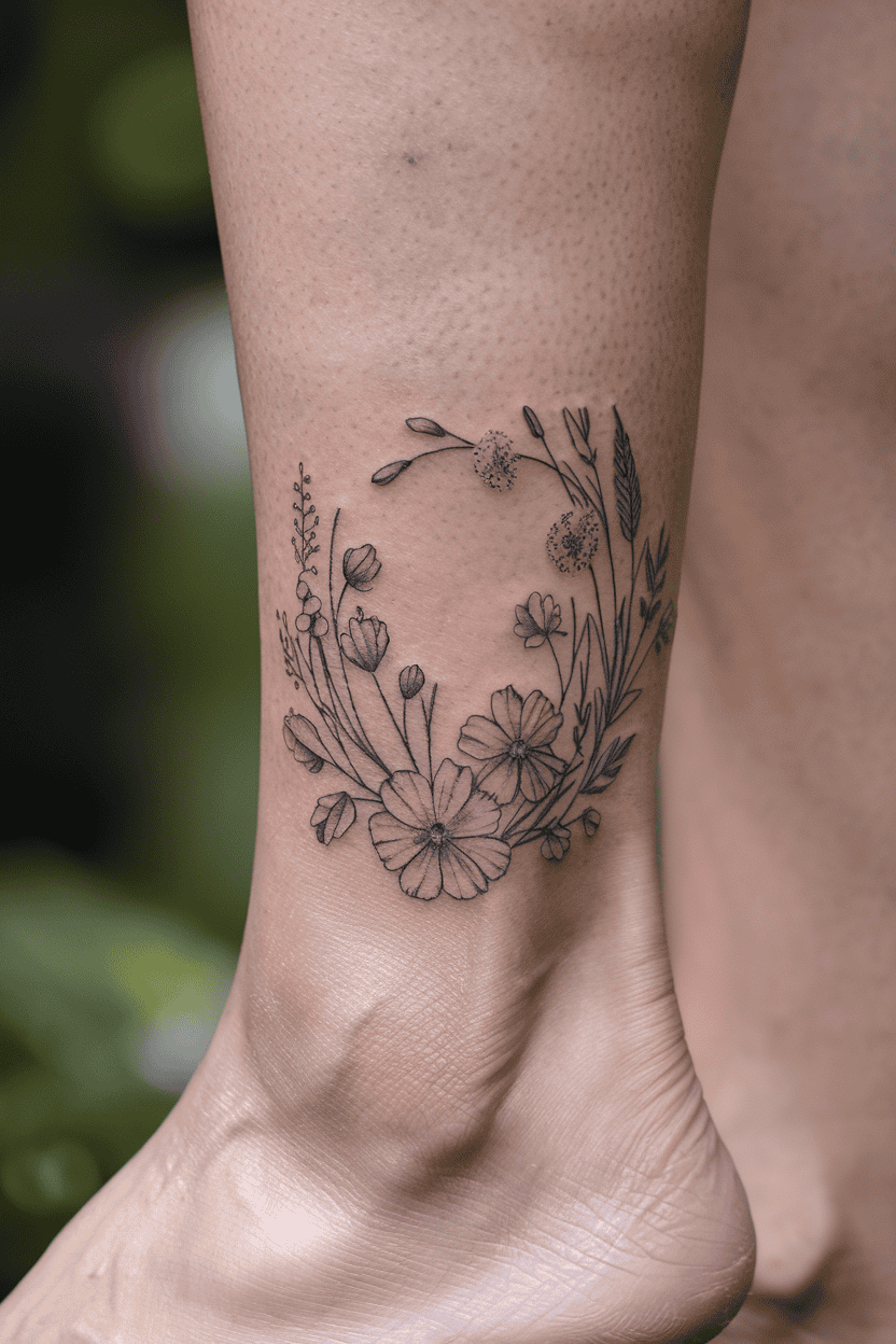 Delicate Wildflower Wreath Tattoo