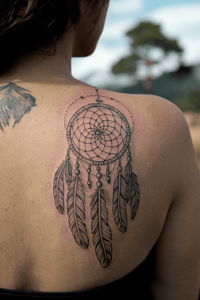 Dreamcatcher with Flowing Feathers Tattoo