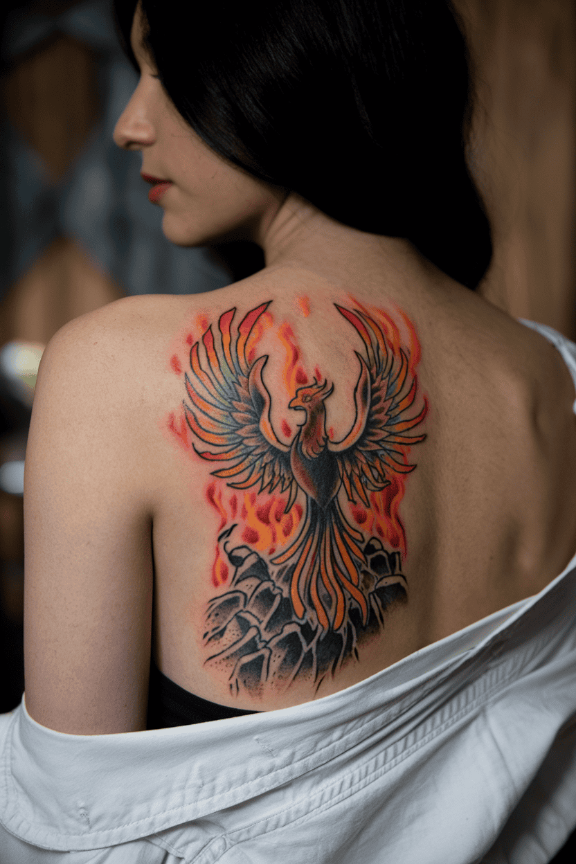 Phoenix Rising from Ashes Tattoo