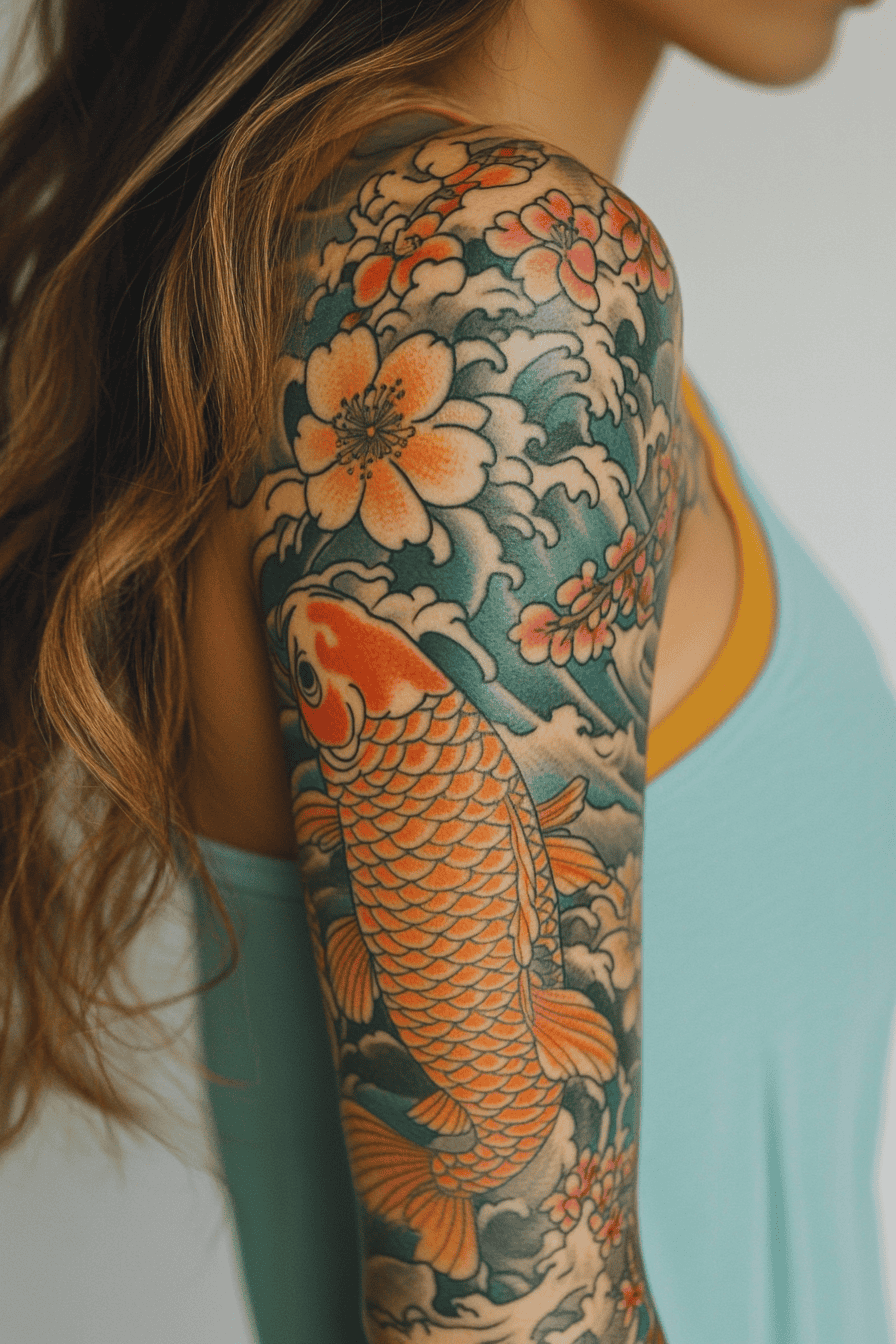 sea waves and koi fish