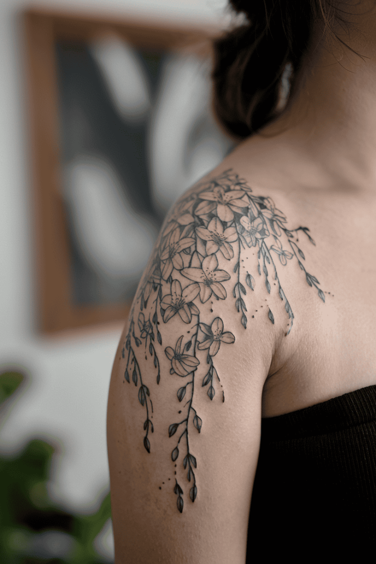 22 Delicate Shoulder Flower Tattoo Designs