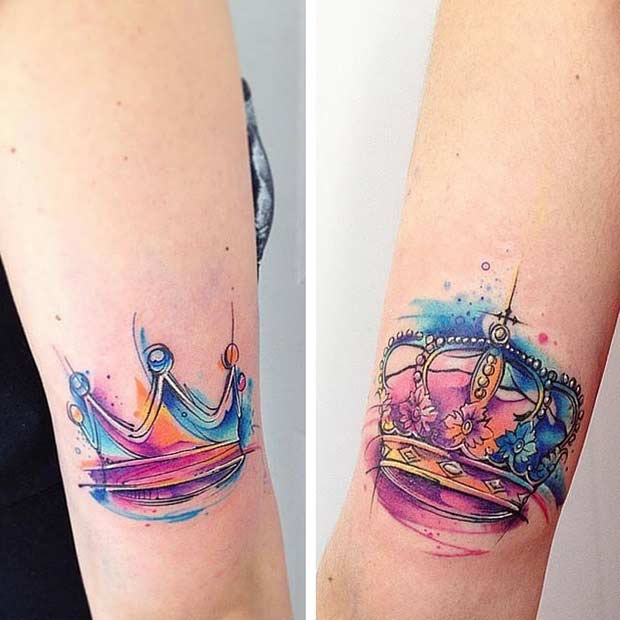 Watercolor King and Queen Tattoos
