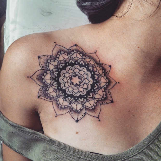Women's Collar Bone Mandala Tattoo