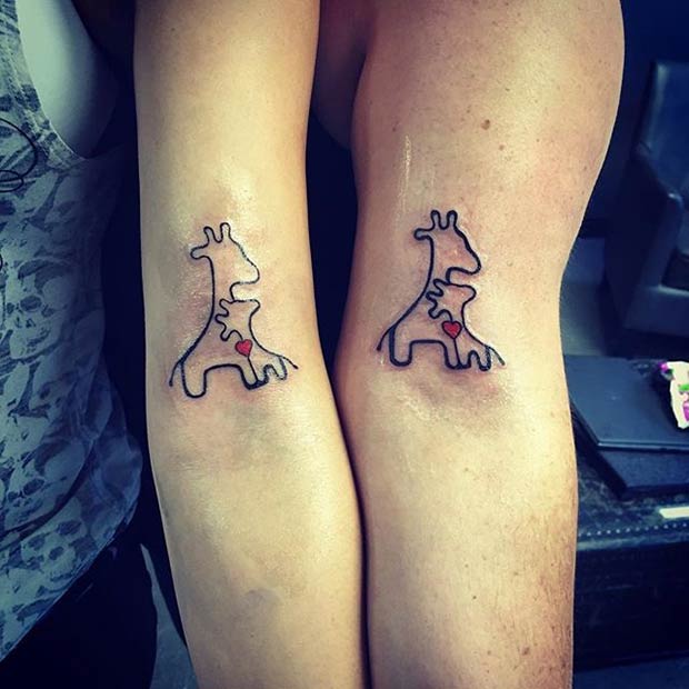 Cute Mother Daughter Giraffe Tattoos