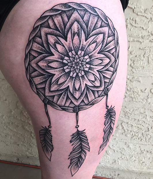 Mandala Dream Catcher Thigh Tattoo