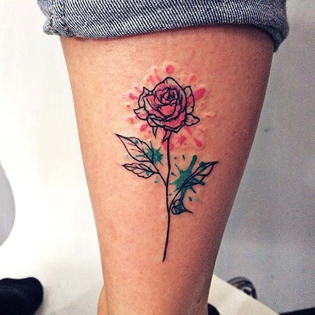 Single Watercolor Rose Creative Tattoo Idea