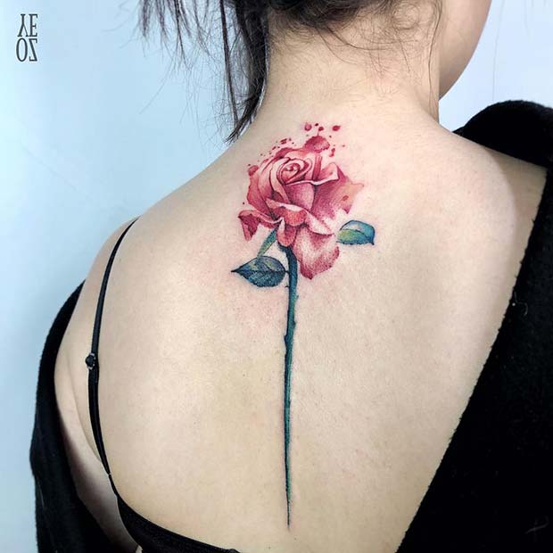 Beautiful Single Rose Watercolor Tattoo
