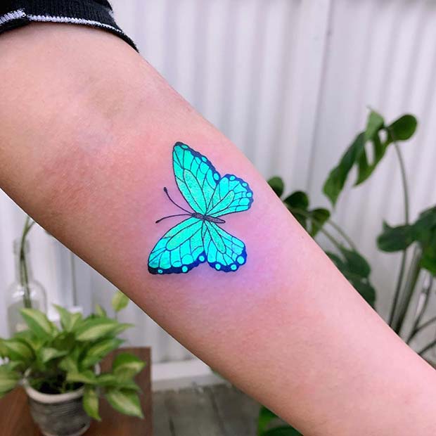 Blue Butterfly UV Tattoo