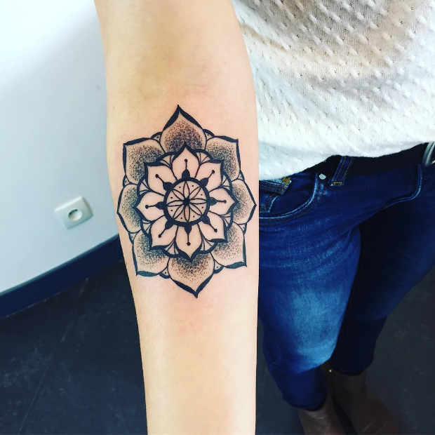 Women's Floral Forearm Mandala Tattoo