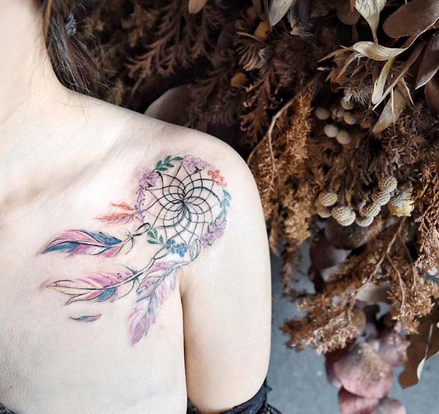 Colorful Dream Catcher Tattoo
