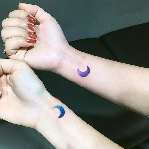 Colorful Moon Tattoos for Best Friends