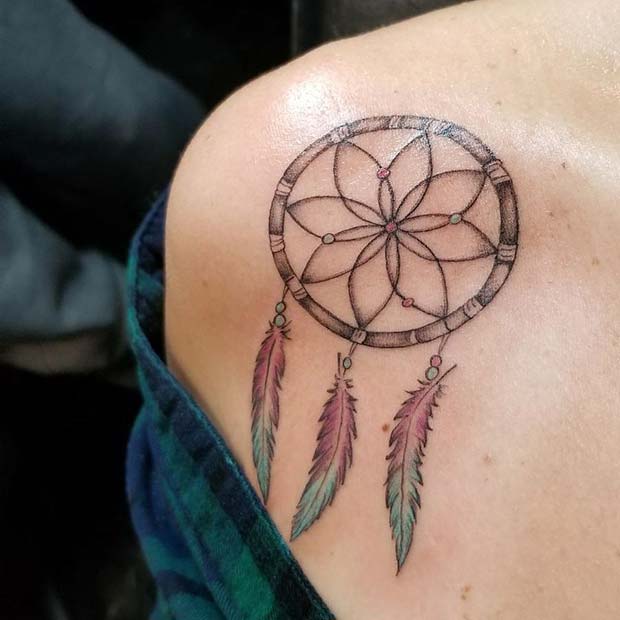 Cute Dream Catcher Tattoo on Shoulder