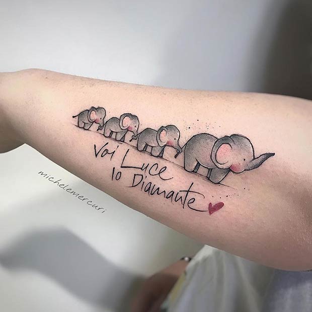 Cute Elephant Family Tattoo Idea