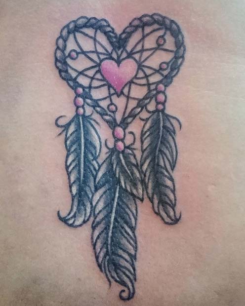 Cute Heart Dream Catcher Tattoo Idea