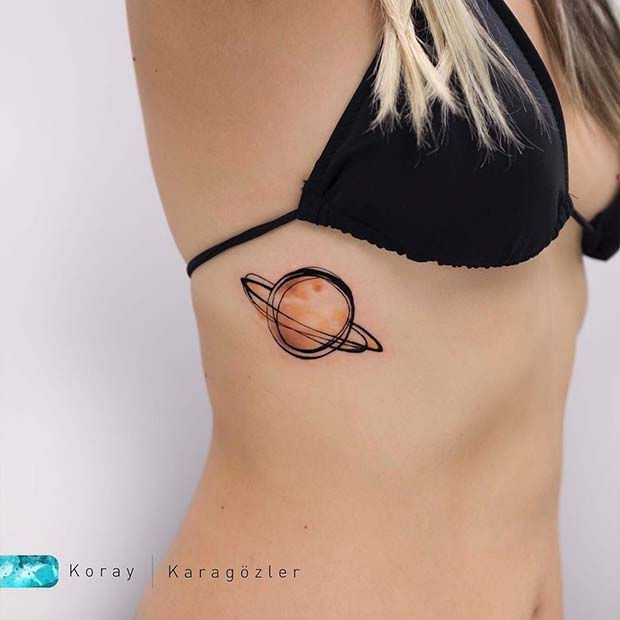 Cute Planet Rib Tattoo Idea