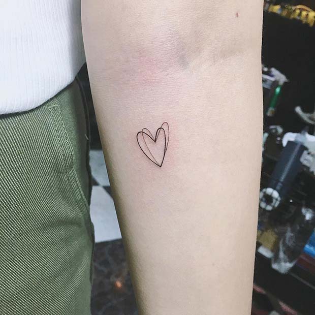 Simple, Double Heart Outline Tattoo