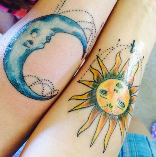 Pretty Mother Daughter Sun and Moon Tattoos