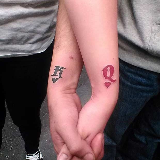 King and Queen of Hearts Hand Tattoos