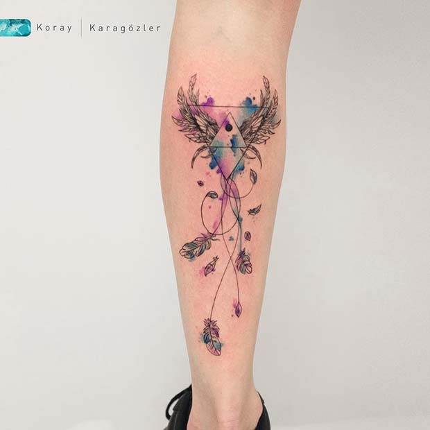 Triangle Tattoo with Feathers and Wings