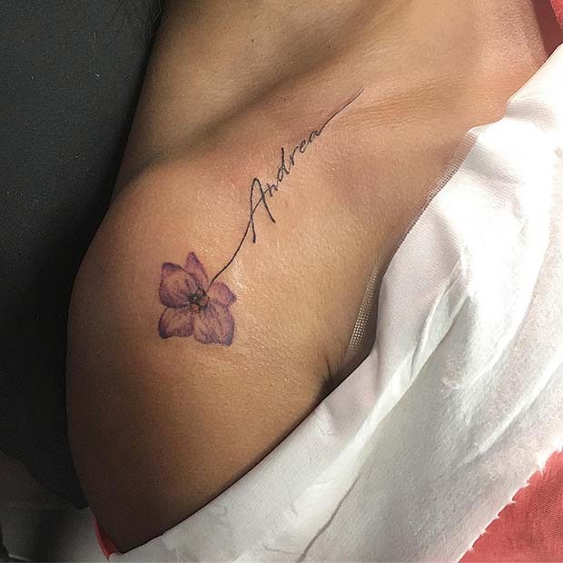 Flower and Name Tattoo Idea