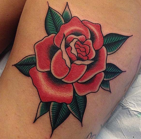 Traditional Red Rose Tattoo Idea