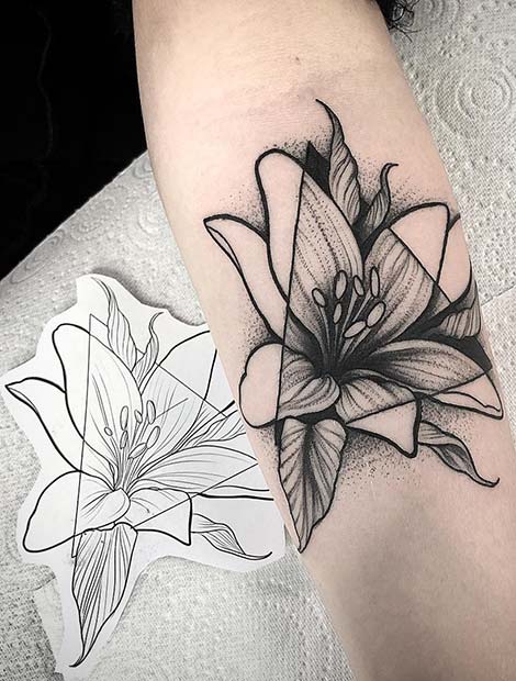 Pretty, Geometric Lily Tattoo