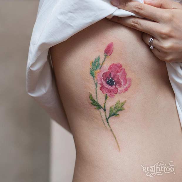 Pink Poppy Flower Watercolor Tattoo