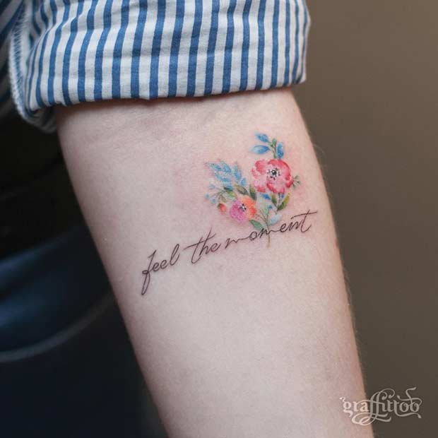 Watercolor Flower Quote Tattoo Design