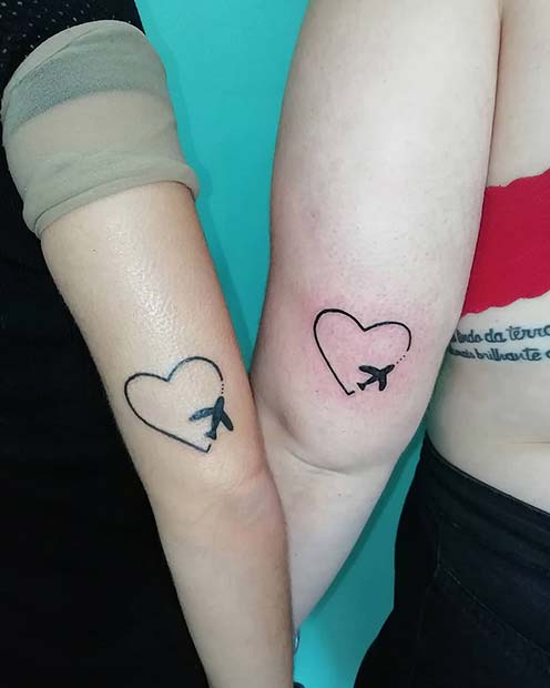 Heart and Plane Tattoo Design