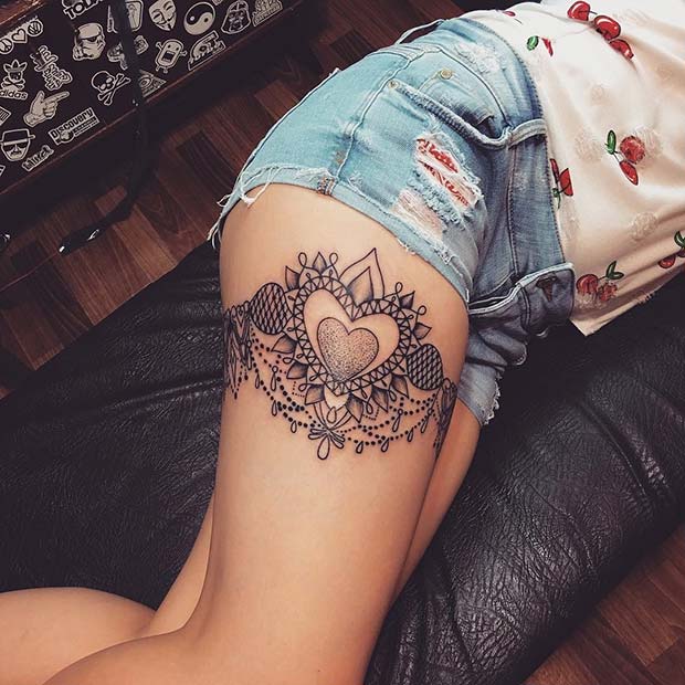 Big Heart Garter Tattoo Idea