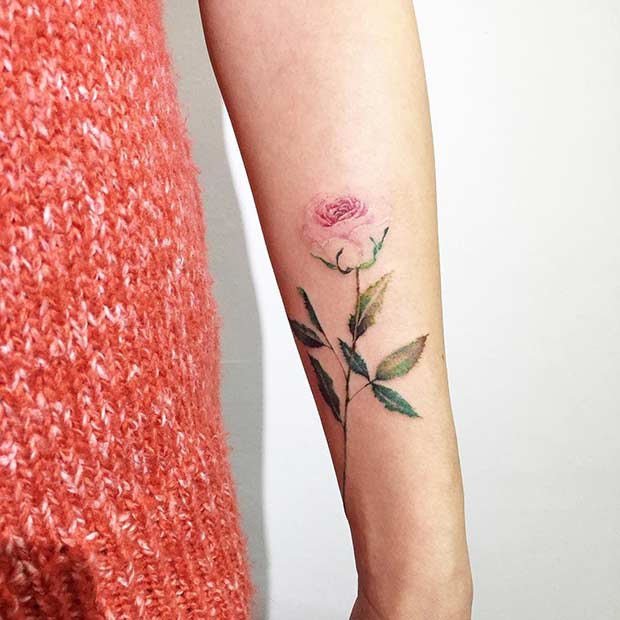 Pink rose Watercolor Flower Arm Tattoo Design
