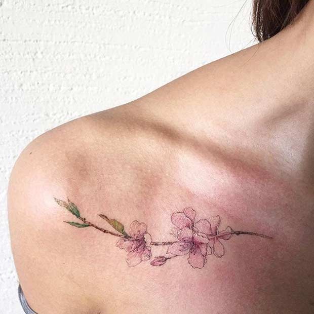 Watercolor Flower Twig Tattoo Idea