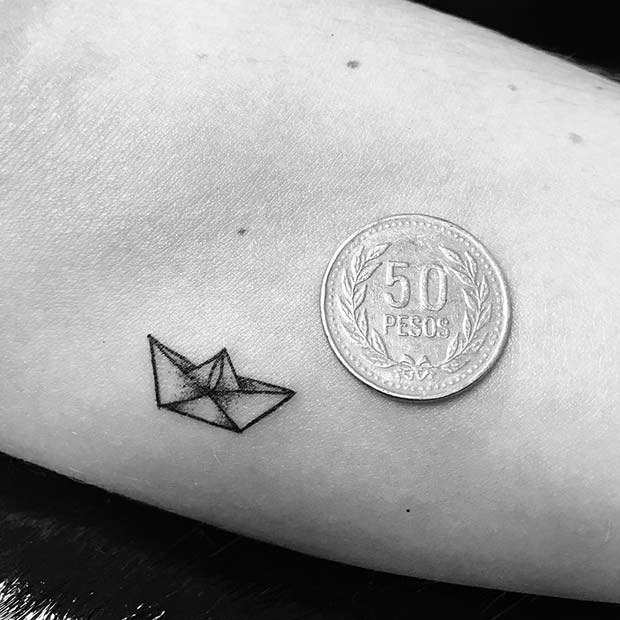 Tiny Paper Boat Tattoo for Tiny Tattoo Ideas