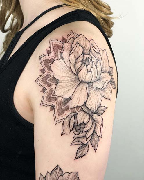 Large Peony Shoulder Tattoo