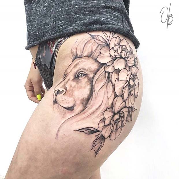 Badass Lion Hip Tattoo Idea