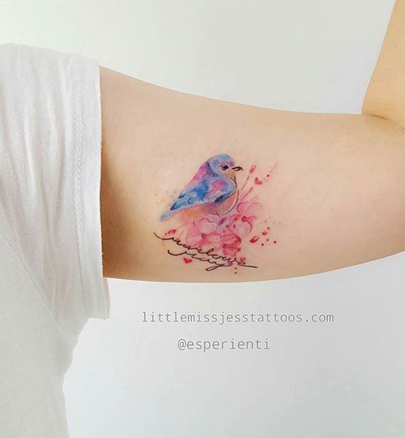 Cute Watercolor Bird Tattoo