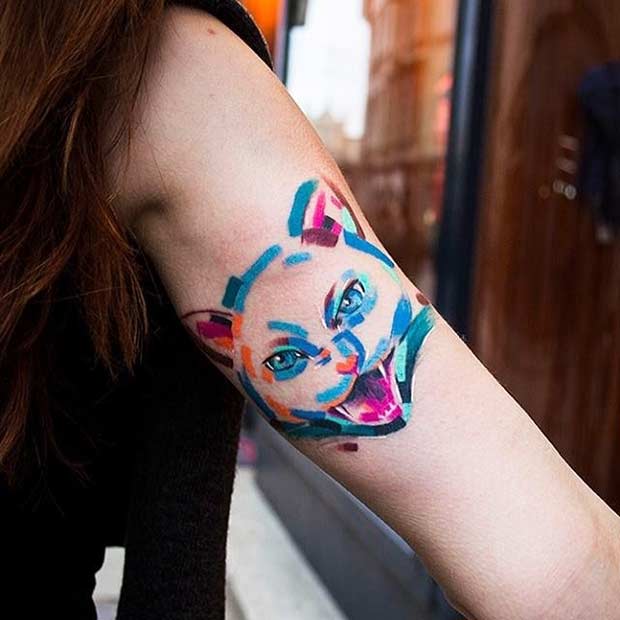 Watercolor Cat Arm Tattoo