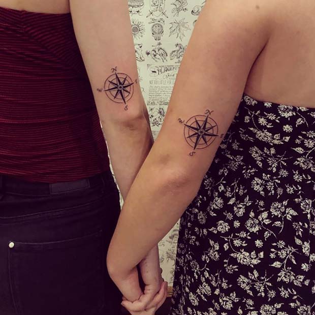 Matching BFF Compass Tattoo Idea