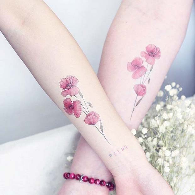 Matching Flower Tattoos for Sisters