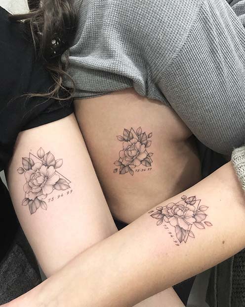 Matching Floral Tattoos with Dates for Siblings
