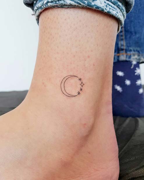 Moon and Stars Small Tattoo