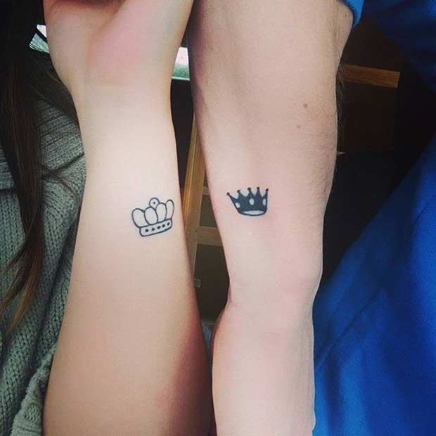 Small King and Queen Tattoos for Couples