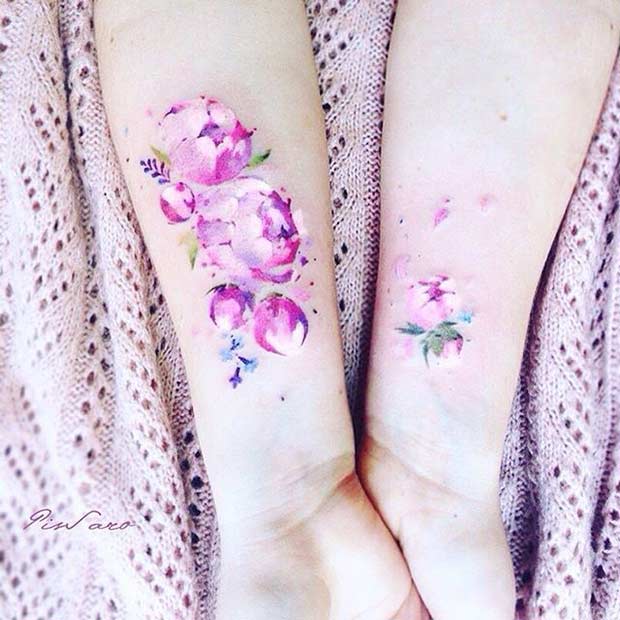 Watercolor Pink Flower Tattoos for Wrist