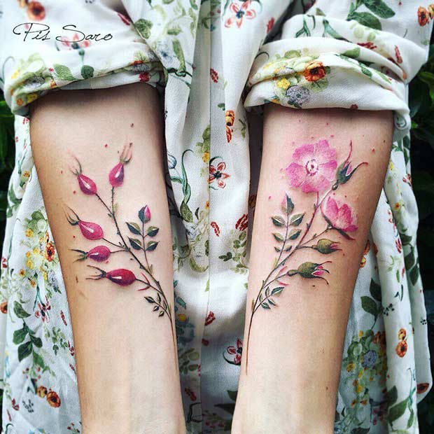 Beautiful Watercolor Flowers Tattoo Design