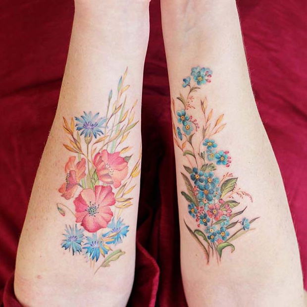 Pretty Flower Tattoos for Siblings