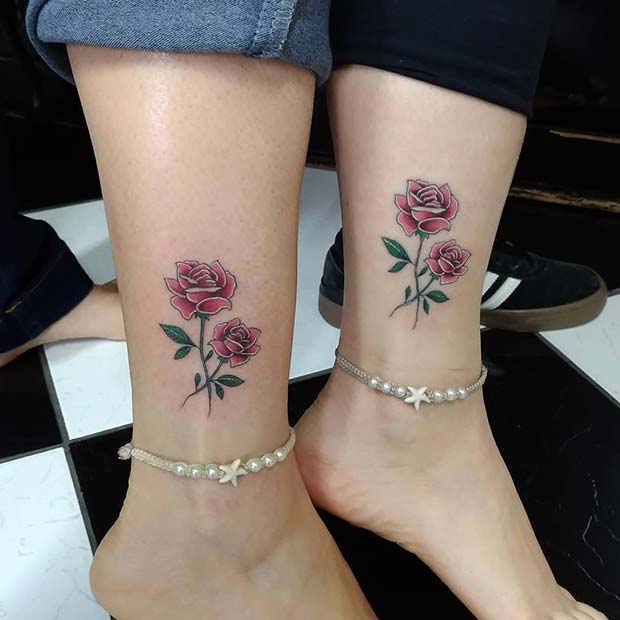 Pretty Matching Rose Tattoos for Friends or Sisters