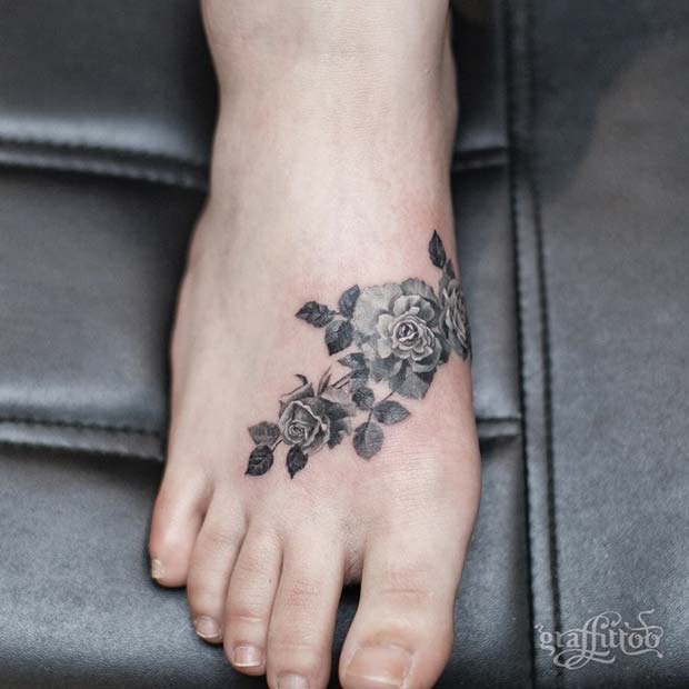 Pretty Rose Foot Tattoo