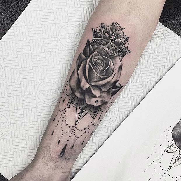 Crown and Rose Mandala Design for Crown Tattoo Idea for Women