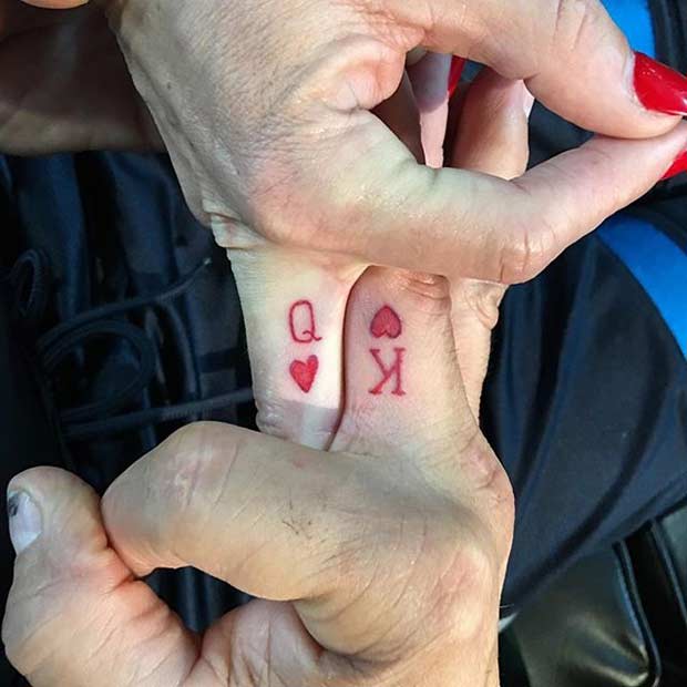 Red King and Queen Finger Tattoos